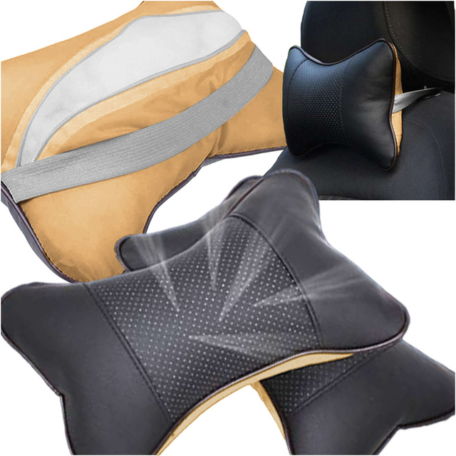 Профільна автомобільна подушка для підголівника автомобіля, зручна м'яка екошкіра Alogy Black