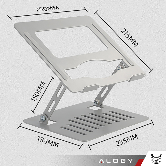 Laptophalter Tablet 17" Ständer klappbar verstellbar Aluminium für Schreibtisch 25 x 21,5cm Alogy Silber