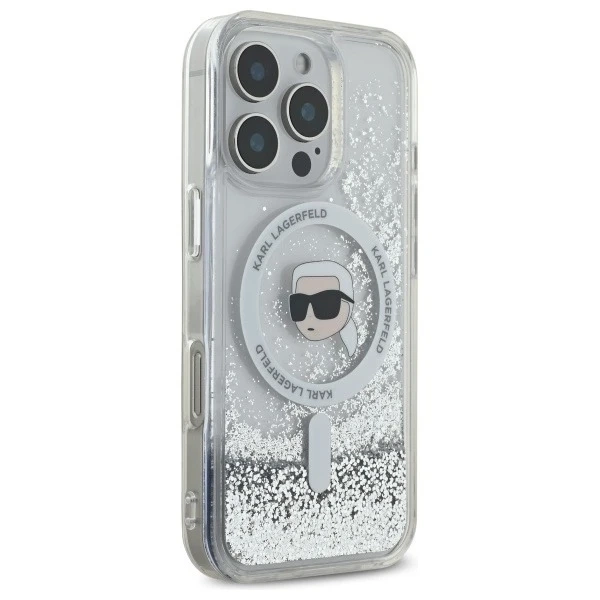 Etui Karl Lagerfeld для iPhone 16 Pro Max 6.9" Magsafe Hardcase Transparent Liquid Glitter Karl Head