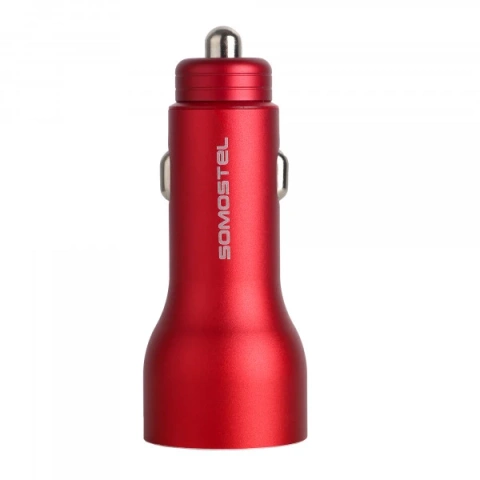 Somostel SMS-A89 Quick Charge QC 3.0 30W hliníková 2X USB nabíjačka do auta červená