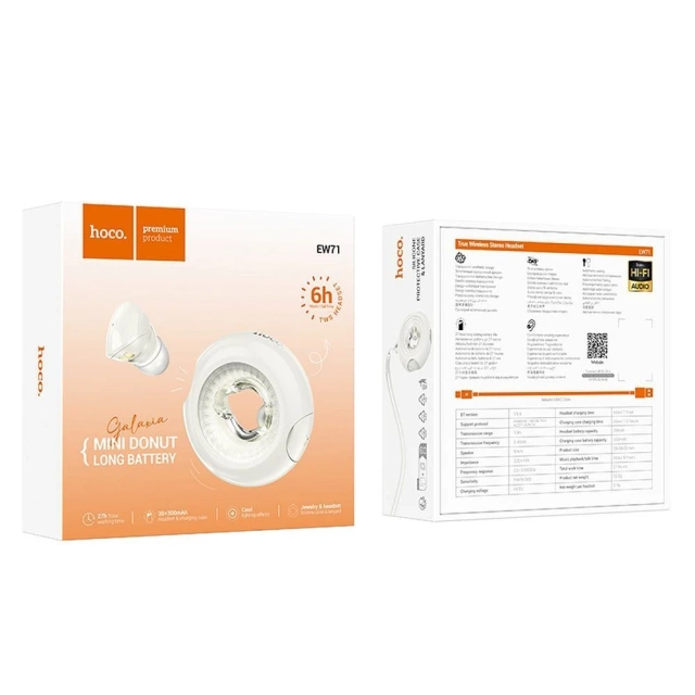 Bezdrôtové Bluetooth TWS slúchadlá Hoco EW71 - biele s LED diódou