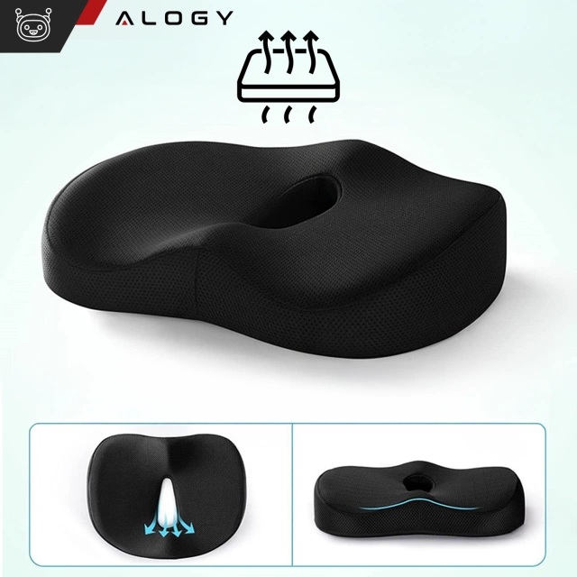 Poduszka ortopedyczna do siedzenia Alogy Seat Pillow do auta na krzesło do biurka siedzisko na fotel z pianką Memory Foam zapamiętująca Czarna