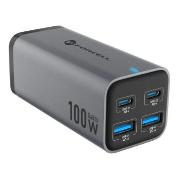 Зарядний пристрій Forcell GaN III для робочого столу 100 Вт 2xUSB-C 2xUSB-A PD QC SFC