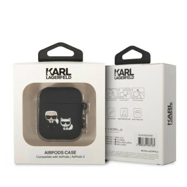 Karl Lagerfeld ochranné pouzdro na sluchátka pro AirPods 1/2 kryt černý/černý Silikon Karl