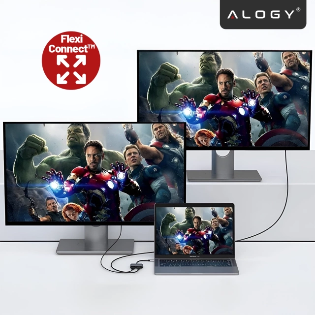 Adapter HUB 4w1 Alogy przejściówka USB-C do 2x HDMI USB 3.0 USB-C szybkie ładowanie PowerDelivery PD 100W