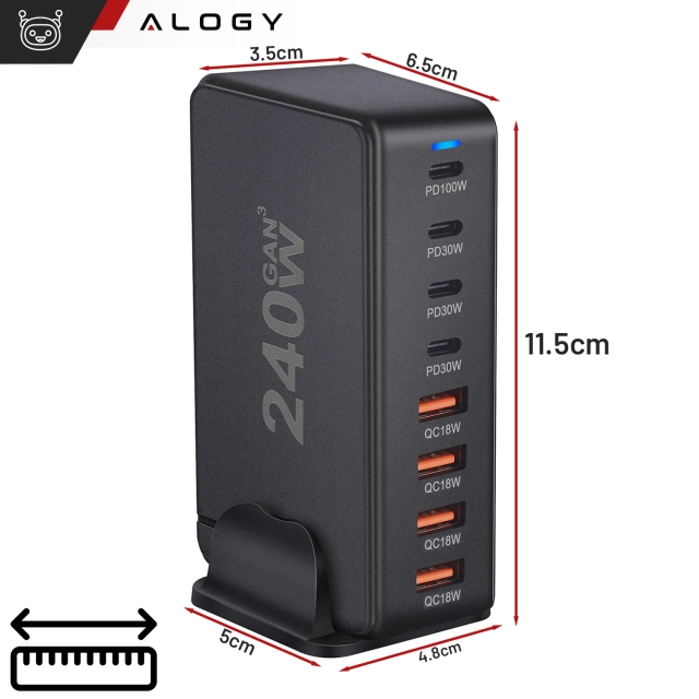 Alogy HUB Splitter Adapter for Laptop Computer USB-C to 3x USB-A 2.0 1x USB-A 3.0 Gray