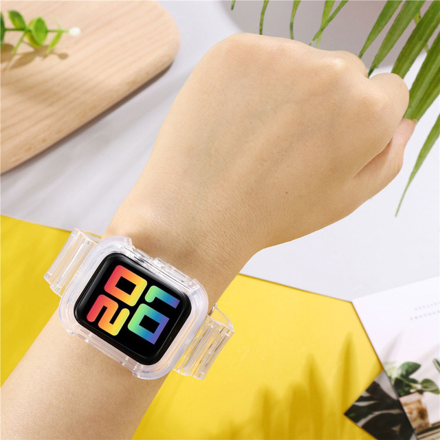 Sport Strap Silicone Wristband Bracelet with Watch Case for Apple Watch 1 2 3 38mm Transparent