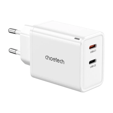 Choetech PD6013 GaN 65W 2x USB-C nástenná nabíjačka biela