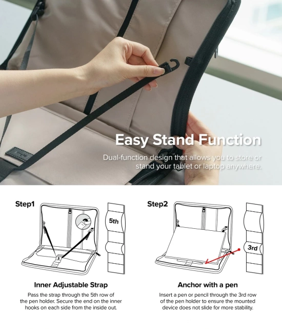 Ringke Smart Zip Pouch univerzálne puzdro na notebook, tablet (do 13''), stojan, taška, organizér, béžová