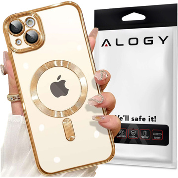 Puzdro MagSafe pre iPhone 15 Plus Glamour Luxury Slim Ring Cover Alogy Gold Transparent