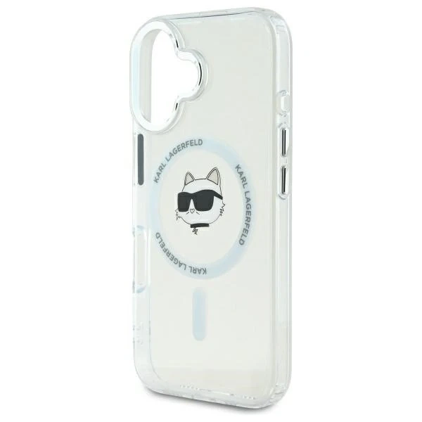 Karl Lagerfeld iPhone 16 Plus 6.7" Case White MagSafe Hardcase IML Metal Choupette Head
