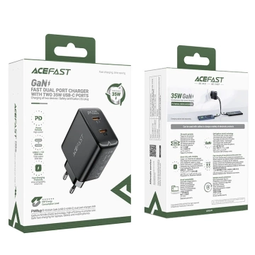 Black GaN 35W PD 2x USB C Acefast A49 Wall Charger - Fast and Safe