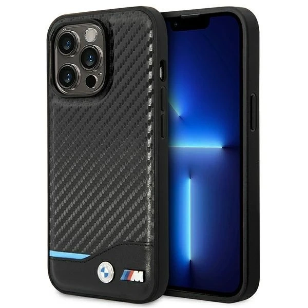 BMW BMHCP14L22NBCK puzdro na telefón pre Apple iPhone 14 Pro 6,1" čierne/čierne kožené karbónové
