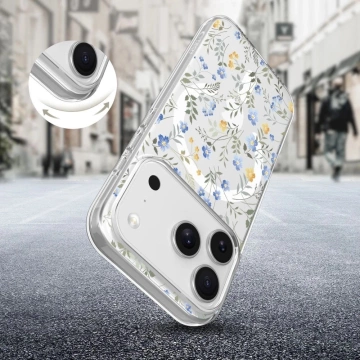 Etui Tech-Protect FlexAir MagSafe do iPhone 17 Pro, stokrotki z liśćmi