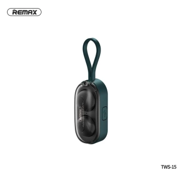 REMAX TWS-15 wireless Bluetooth headphones with a docking station in a smartband