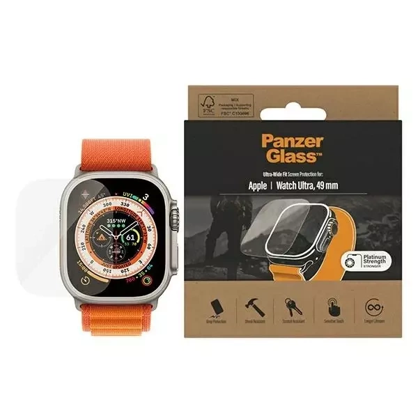 PanzerGlass Ultra-Wide Fit pro Apple Watch Ultra 49mm ochrana obrazovky Platinium Strength 3680