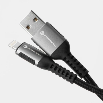 Kabel USB-A na Lightning 12W 2m Nylon Forcell Hliník Bílý