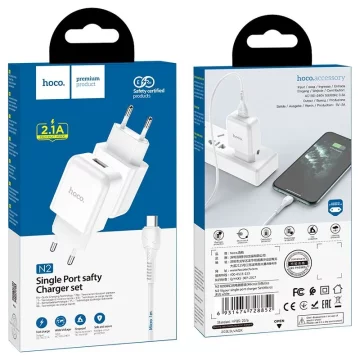 HOCO USB A nástenná nabíjačka USB A na Micro USB kábel QC3.0 3A 18W N3 biela