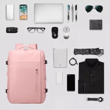 Bange wasserdichter Rucksack für 15,6-Zoll-Laptop, Stadtreisender, 45 x 30 x 16 cm, für Arbeit, Flugzeug, Herren, Damen, mit USB-Anschluss Schwarz