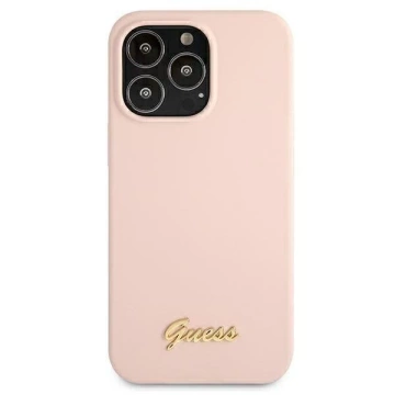 Guess GUHMP13LLSLMGLP iPhone 13 Pro / 13 6,1" clearróżowy/світло-рожевий твердий чохол Silicone Script Gold Logo Magsafe