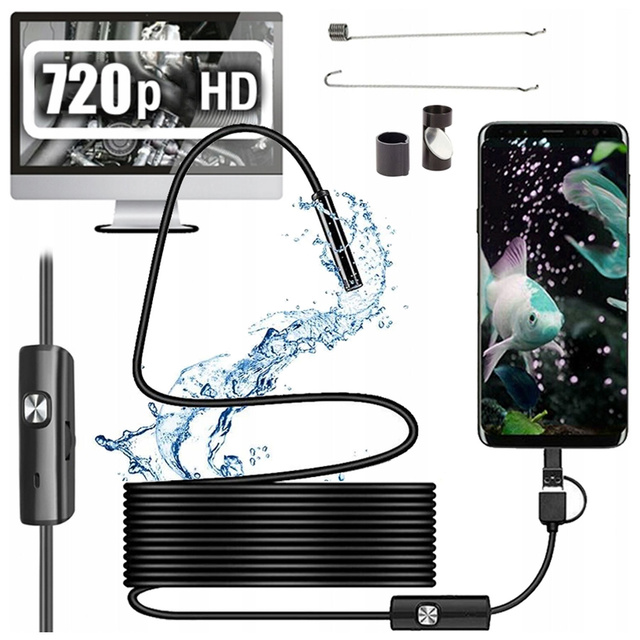 Kamera inspekcyjna endoskopowa micro USB USB-C USB Full HD 3m 8mm Endoskop Alogy Hard Wire