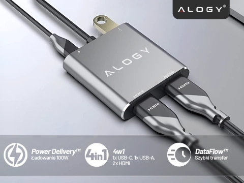 Alogy HUB Splitter Adapter for Laptop Computer USB-C to 3x USB-A 2.0 1x USB-A 3.0 Gray