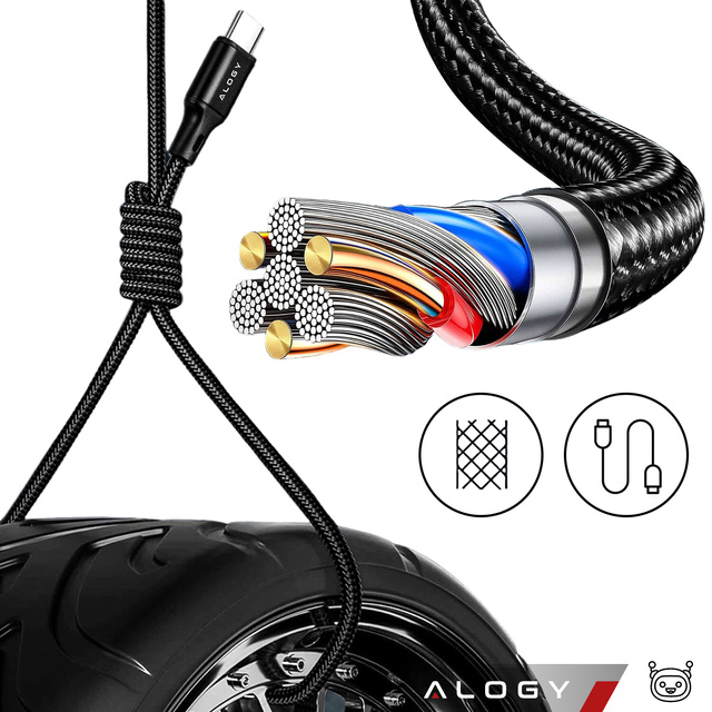 USB-C Typ C Kabel stark schnell 60 W PD 1 m für iPhone 15/Pro/Max Nylonkabel Alogy Schwarz