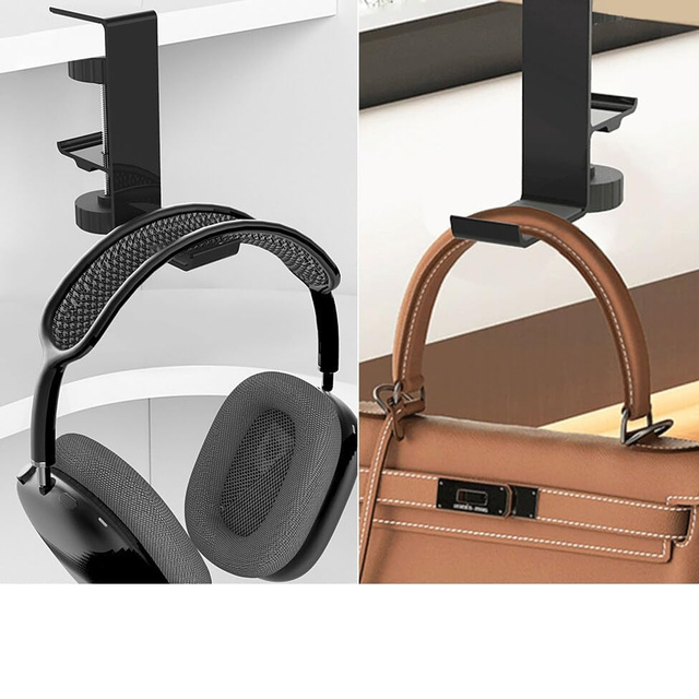 Stojan Držák na sluchátka, hliníkový stůl, nastavitelný, stolní stojan, věšák, háček, Černá