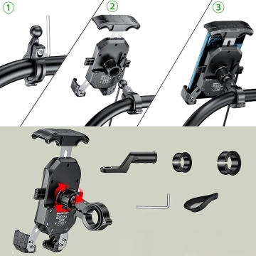 KEWIG M14-A1 Motorrad-Lenkerhalterung mit Qi PD USB-C-Ladegerät für Motorrad, Quad, Roller, Schwarz