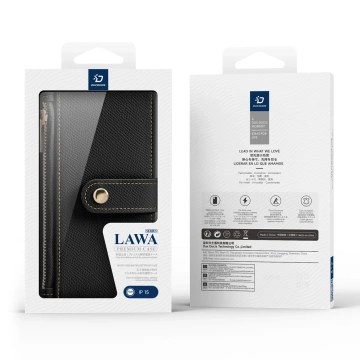 iPhone 15 Dux Ducis Lawa Leather Wallet Case MagSafe Black