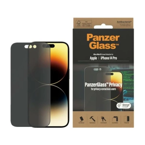 PanzerGlass Ultra-Wide Fit pro iPhone 14 Pro 6,1" Ochrana soukromí Antibakteriální P2772