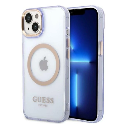 Etui Guess GUHMP14SHTCMU до Apple iPhone 14 6,1" purpurowy/фіолетовий жорсткий чохол Gold Outline Translucent MagSafe