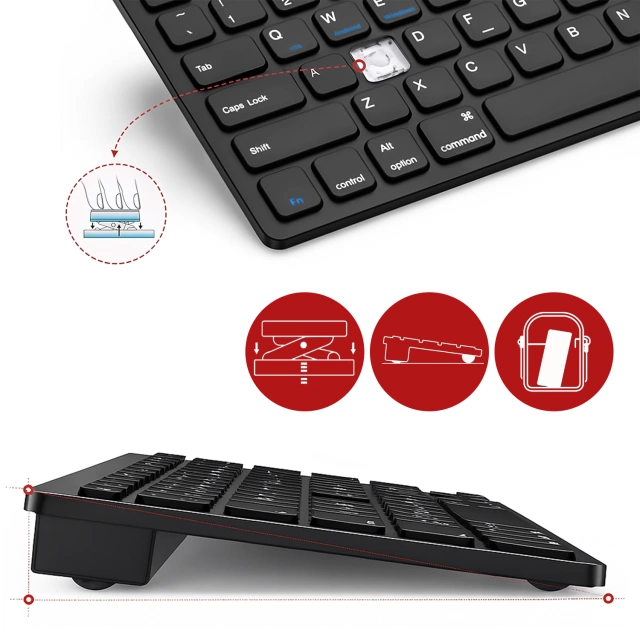 Bezdrátová klávesnice Bluetooth BT 3.0, univerzální pro iPad iMac iOS Android Windows slim Black