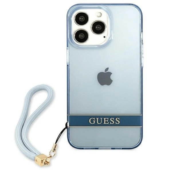 Etui Guess GUHCP13LHTSGSB do Apple iPhone 13 Pro / 13 6,1" niebieski/modré pevné puzdro Translucent Stap