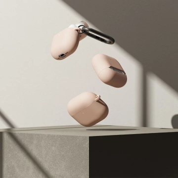 Силіконовий чохол для Apple AirPods 4 з кільцями, рожевий, пісочний, карабінчик