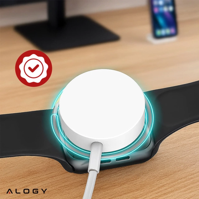 Магнітний індуктивний зарядний кабель Alogy QI для Apple Watch USB-C type C 100см 1M Білий