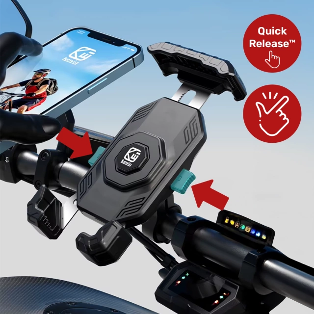 Uchwyt Motocyklowy na Telefon Kewig do Kierownicy i Lusterka, Antywstrząsowy z Systemem Antywibracyjnym, Rotacja 360°, Kompatybilny z Telefonami 5.4–7" – Czarny