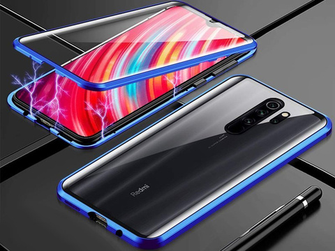 Oboustranné magnetické skleněné pouzdro Dr.Fit pro Redmi Note 8 Pro Blue