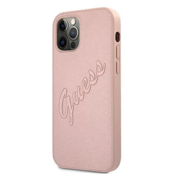 Guess GUHCP12LRSAVSRG iPhone 12 Pro Max 6,7" różowy/růžový pevný obal Saffiano Vintage Script