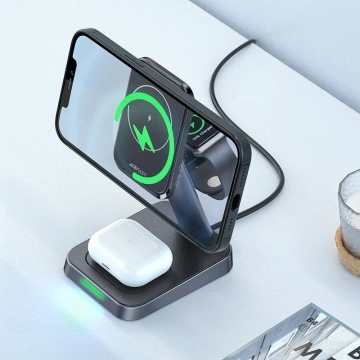 Acefast 15W Qi Wireless Charger for iPhone (with MagSafe), Apple Watch and Apple AirPods Stand Magnetic Holder Black (E3 black)