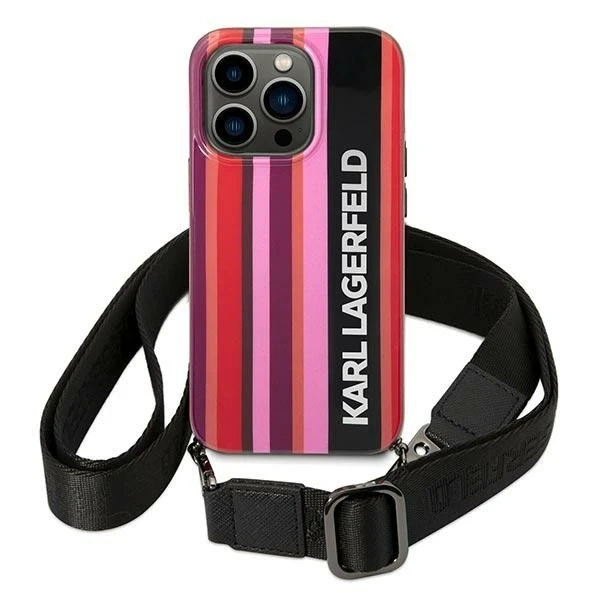 Phone case Karl Lagerfeld KLHCP14XSTSTP for Apple iPhone 14 Pro Max 6.7" hardcase pink/pink Color Stripes Strap