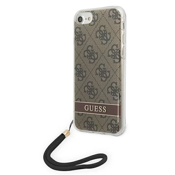 Guess GUOHCI8H4STW iPhone SE 2022 / SE 2020/7/8 hnedé / hnedé pevné puzdro 4G Print Strap