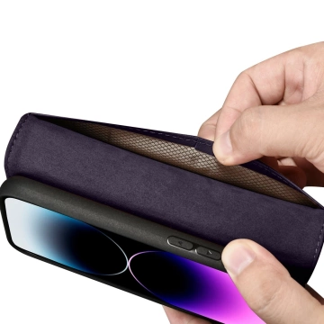 iCarer Wallet Case 2v1 pouzdro na telefon pro iPhone 14 Pro Max Anti-RFID Flip Leather Cover Dark Purple