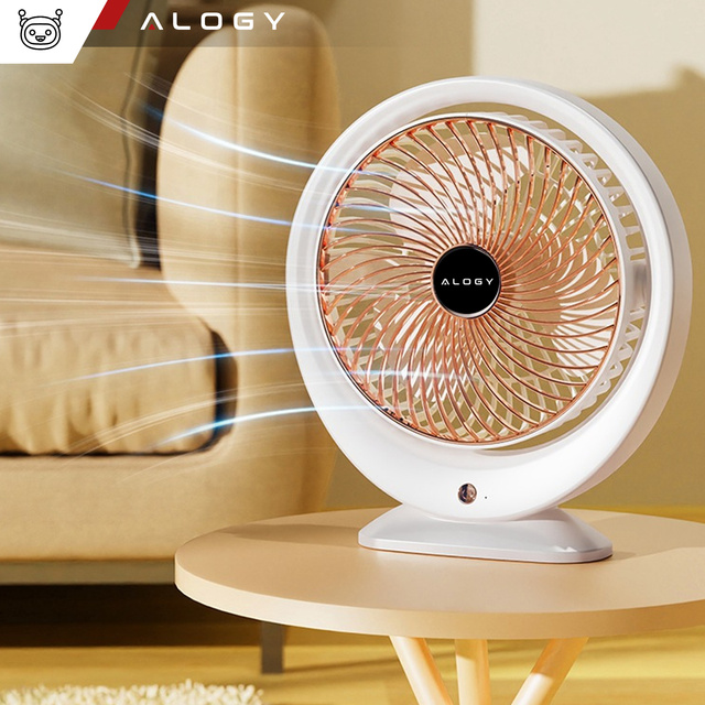 Schreibtischventilator, Standventilator, leistungsstark, klein, tragbar, kabellos, 1200 mAh, USB-C, Alogy White