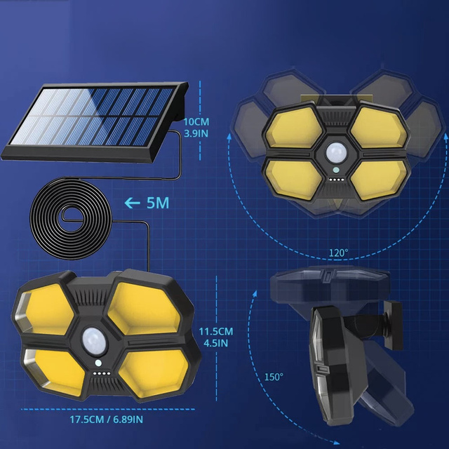 Waterproof solar wall lamp 180 COB LED with PIR Pilot motion sensor