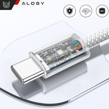 Kabel USB-C typu C Silný rychlý 60W PD 1M pro iPhone 15/Pro/Max iPad MacBook Alogy nylonový kabel bílý