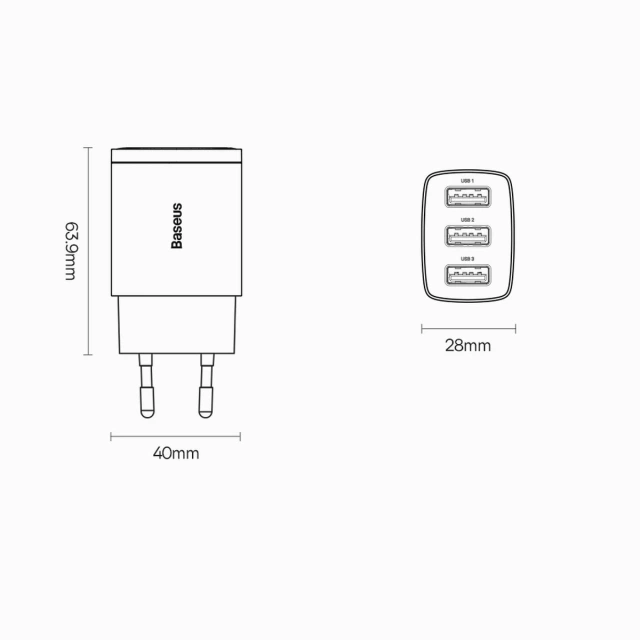 Baseus Compact 3x USB Typ A 17W nástěnná nabíječka černá