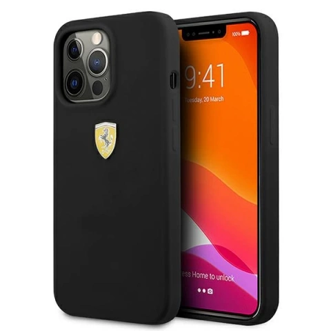 Puzdro Ferrari iPhone 13 Pro Max 6,7" čierne/čierne pevné silikónové puzdro