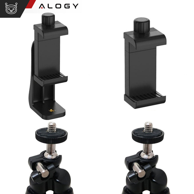 Phone adapter holder for selfie stick tripod 1/4 Rotatable 360 universal Alogy black