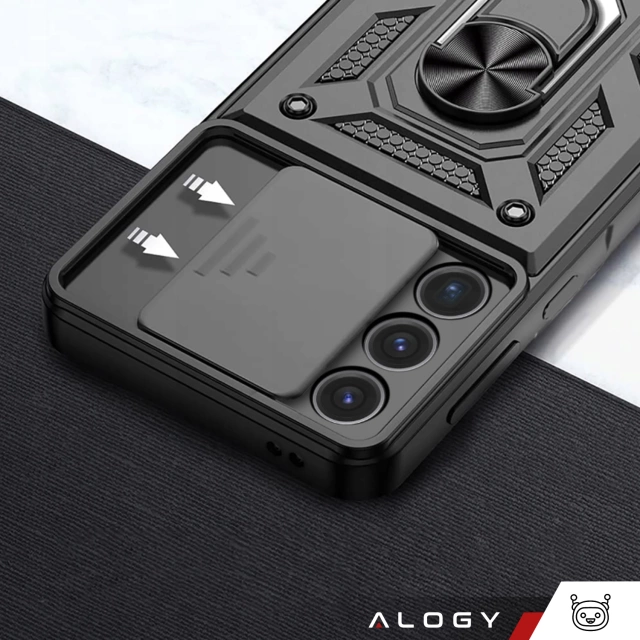 Case for Samsung Galaxy S25 Ultra Armored Slide Case Ring Camera Protection Camshield Alogy Black Glass